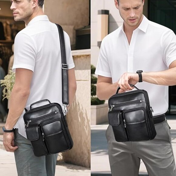 NWOT! Upscale Leather Messenger Shoulder Crossbody Bag w/Detachable Strap - Picture 1 of 12